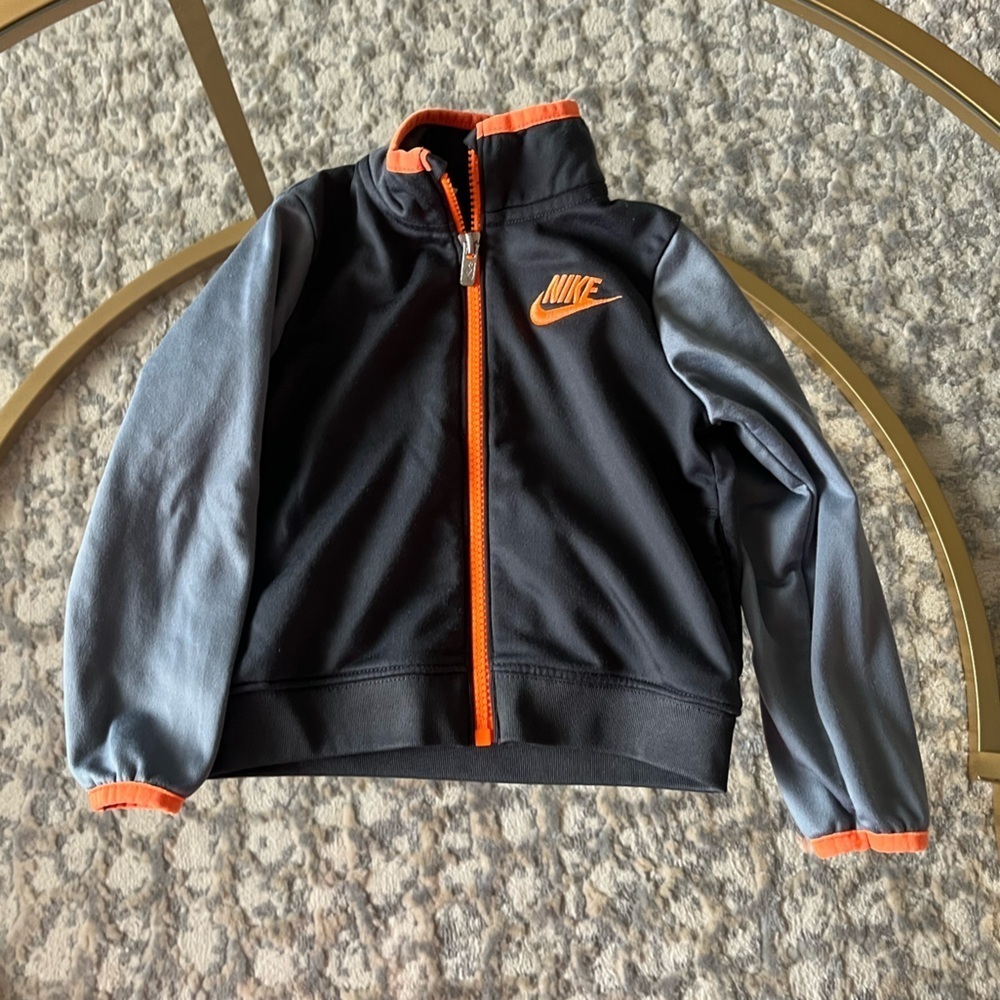 EUC Nike Black Gray Toddlers Full Zip Jacket with Orange Accents, 24 Months